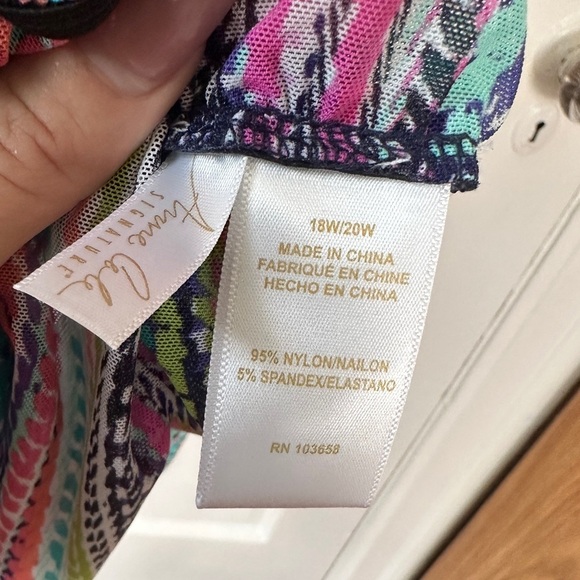 Anne Cole V-Neck Mesh Tunic Swimsuit Coverup Colorful Stripes Ruched Sides NWT - Picture 10 of 14